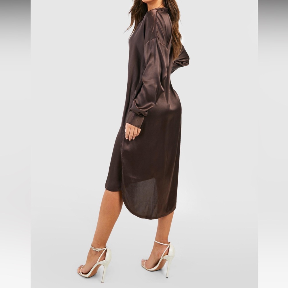 Brown satin midi dress